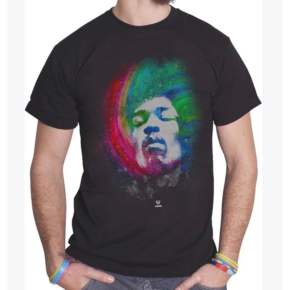 Jimi Hendrix Graphic T-Shirt M Black Rainbow Psychedelic Rock Great Condition